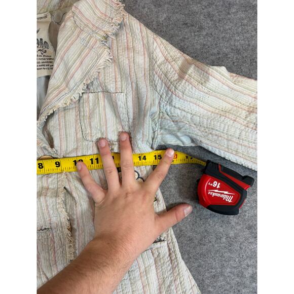 Nick & Mo Blazer Jacket Womens Small Beige Striped Embroidered Seersucker Boho - Picture 3 of 6